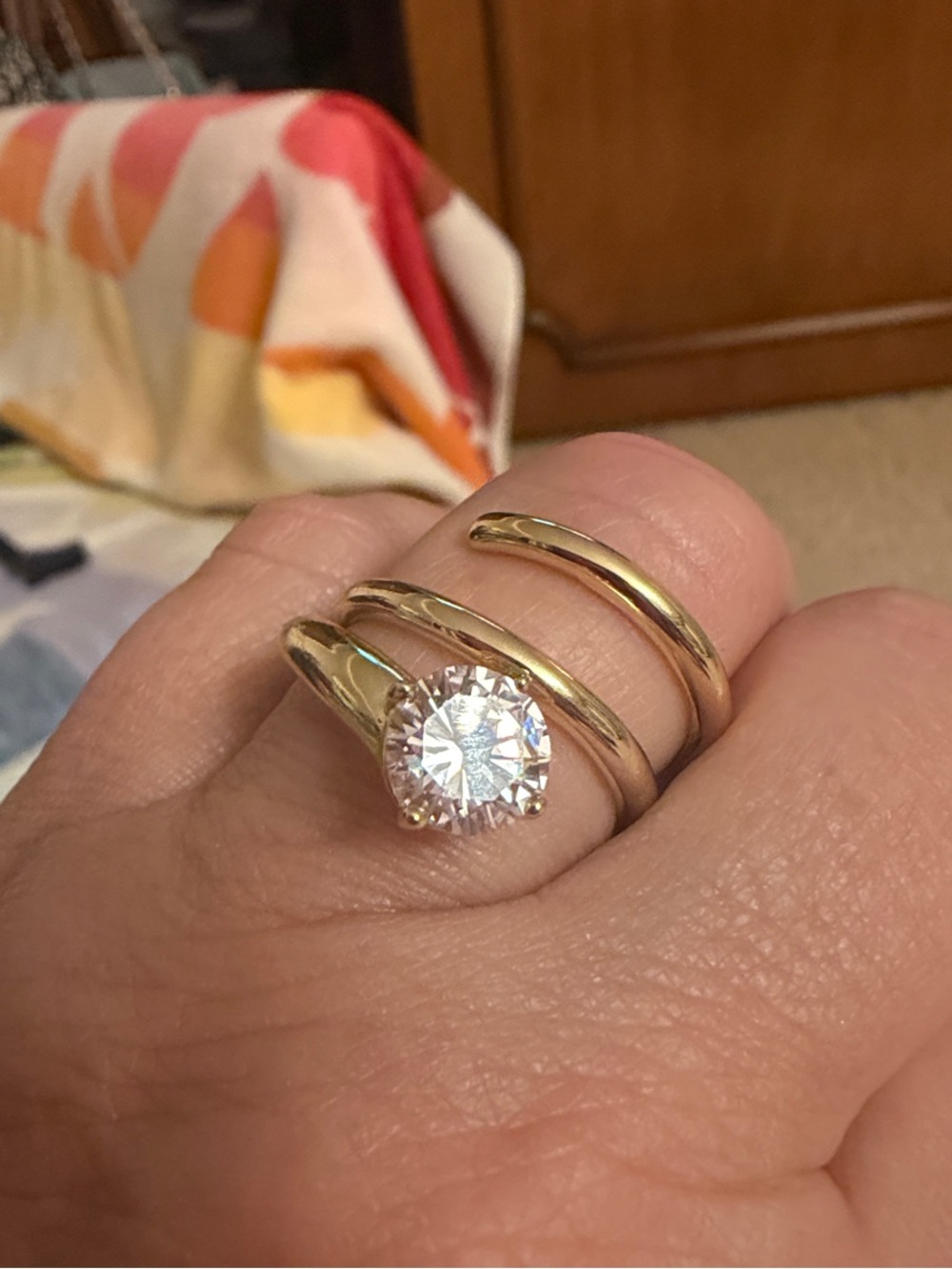 Gold Spiral Wrap Ring with Clear Solitaire Stone - Women Jewelry nwt, size 9